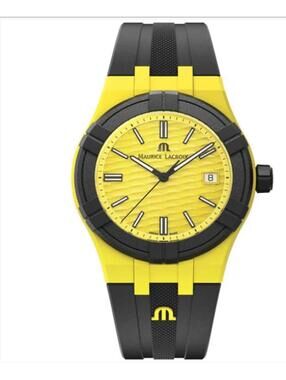 Maurice Lacroix Yellow and Black Wristwatch with Silicone Strap